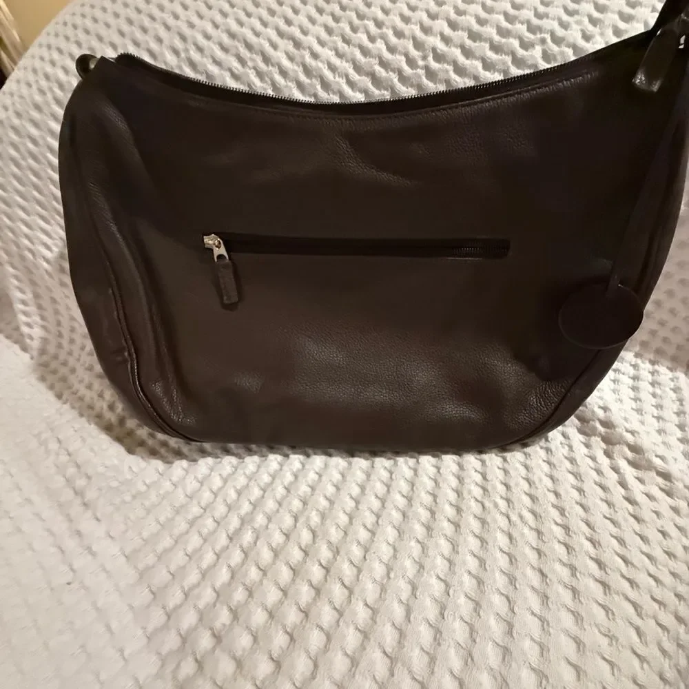 Hampton Potter Genuine Cowhide Brown Leather Shoulder Bag concealed compartment
